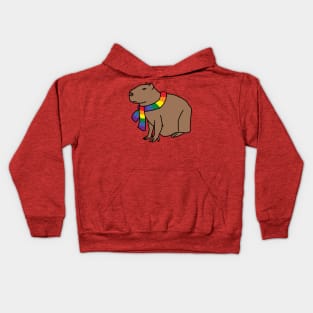 Capybara and Rainbow Pride Flag Scarf Kids Hoodie